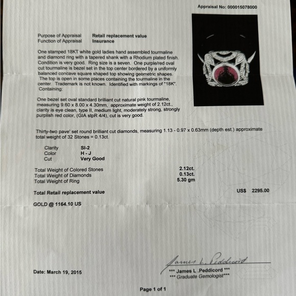 STUNNING 18KT WG RUBELITE & DIAMOND RING - Picture 6 of 7